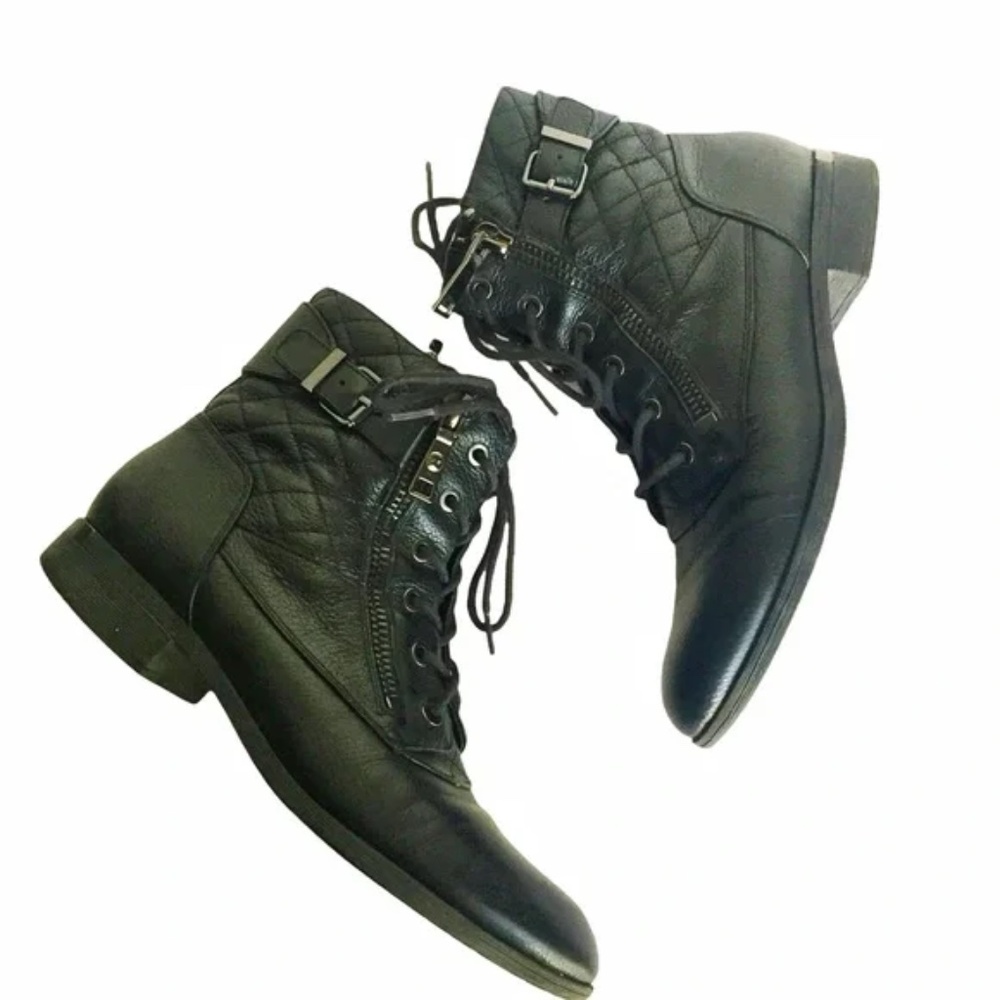 Marc Fisher Quilted Leather Lace Up Side Zip Ankle Boots SIZE 10
